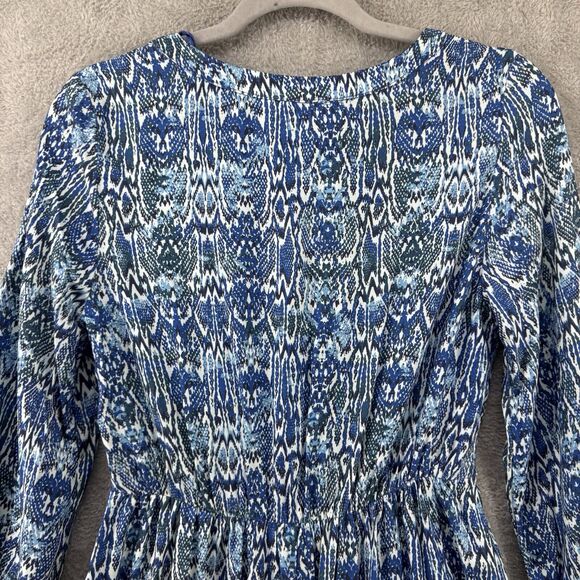 Zara Dress XS Blue White Animal Print Mini A-Line V-Neck Long Ballon Sleeves NWT - Picture 8 of 14